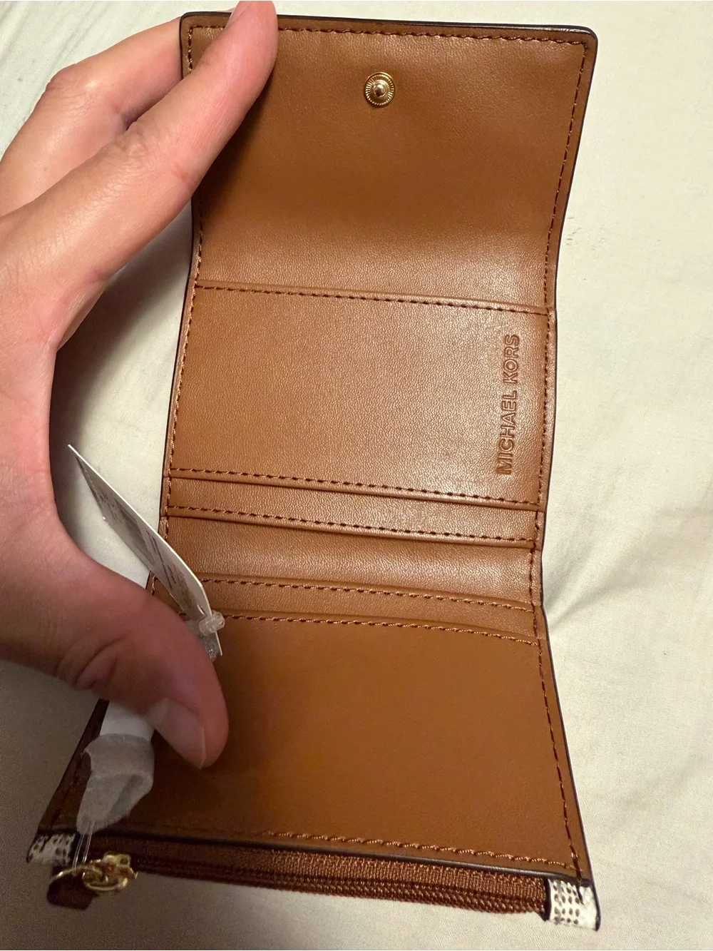 Michael Kors Cream and Brown Signature Card Wallet - Picture 3 of 6